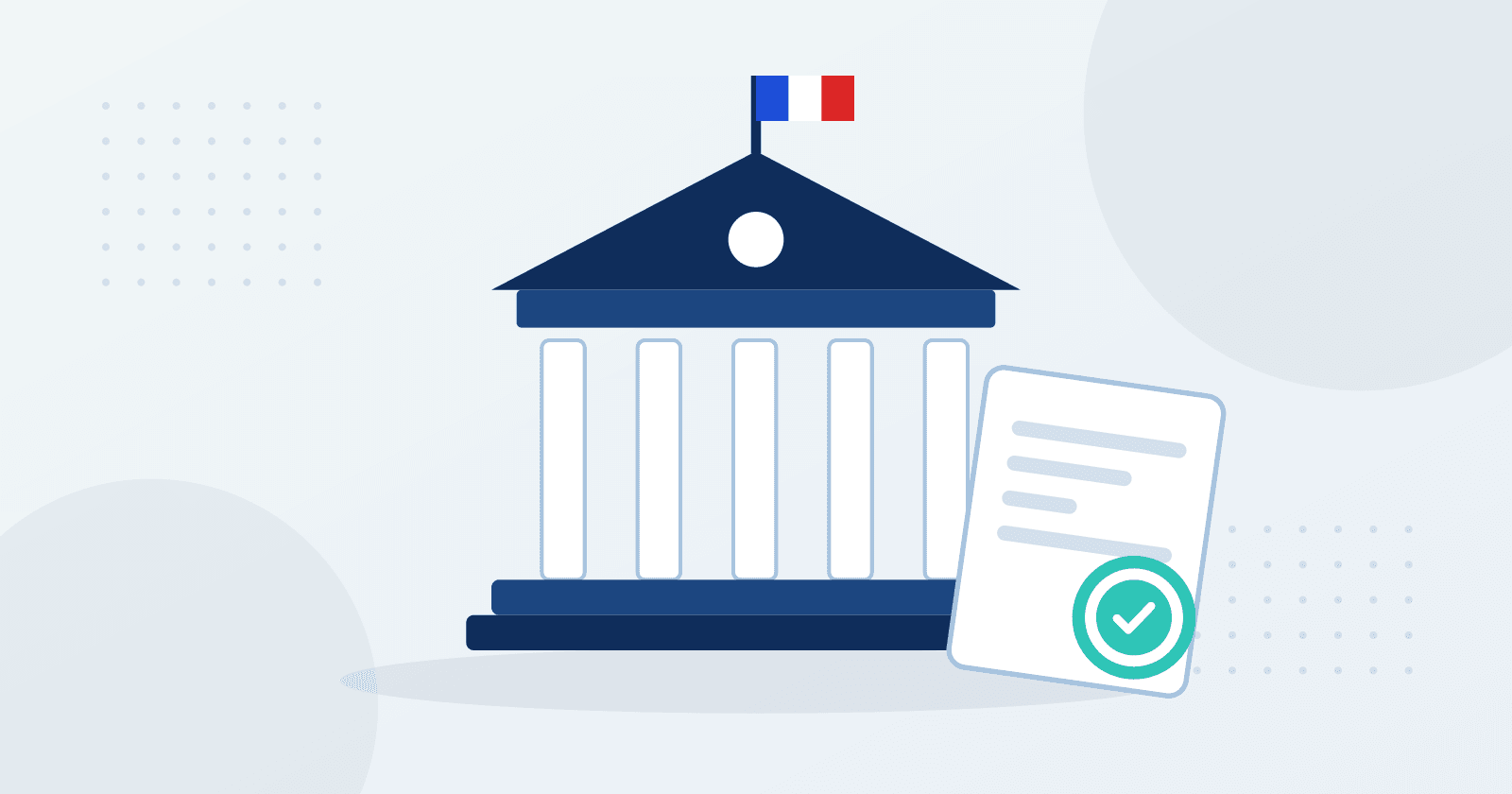 Illustration d’une mairie avec son drapeau et d’un formulaire tamponné.